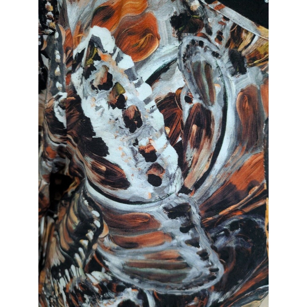 Peck & Peck Artsy Tee Top Womens L Brown Painted Butterfly Art To Wear Festival - Picture 2 of 10